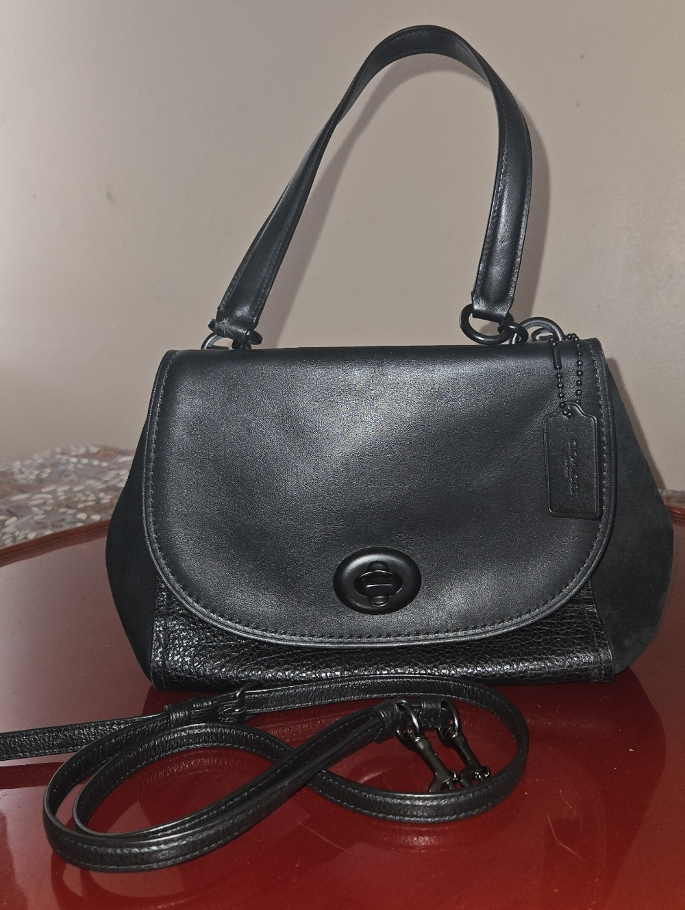 Coach Faye Crossbody Shoulder Matte Black Refined Calf Leather Suede Satchel